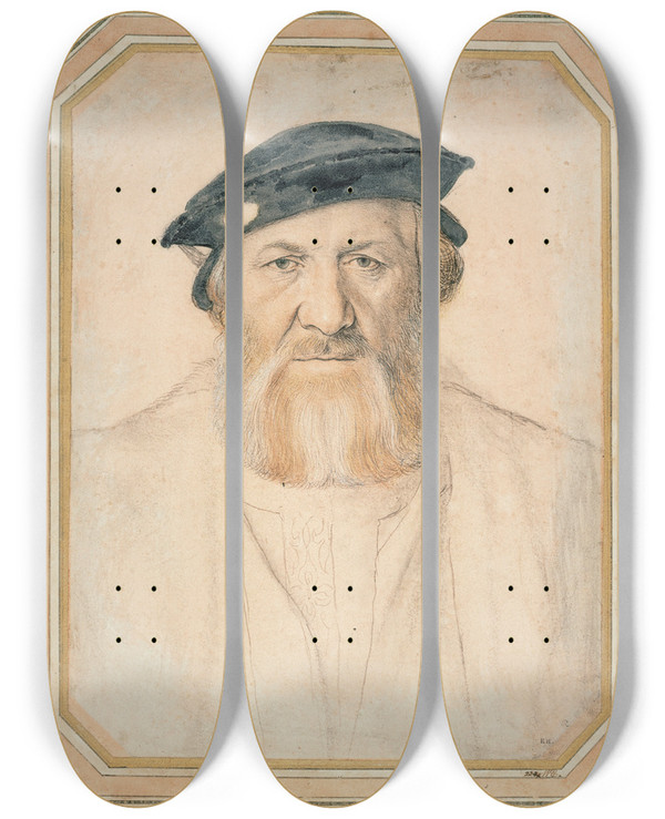 Triptych art skateboard deck of Hans Holbein The Younger Portrait Of Charles De Solier Sieur De Morette by Hans Holbein The Younger (1497-1543)