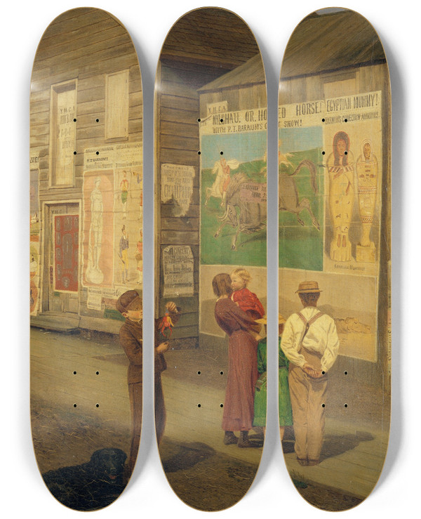 Triptych art skateboard deck of Charles Caleb Ward Coming Events Cast Their Shadows Before by Charles Caleb Ward (1831-1896)