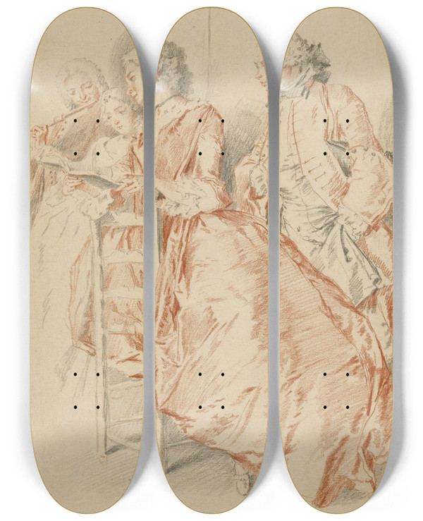 Triptych art skateboard deck of Jacques Andr Portail A Music Party by Jacques Andre Portail (1695-1759)