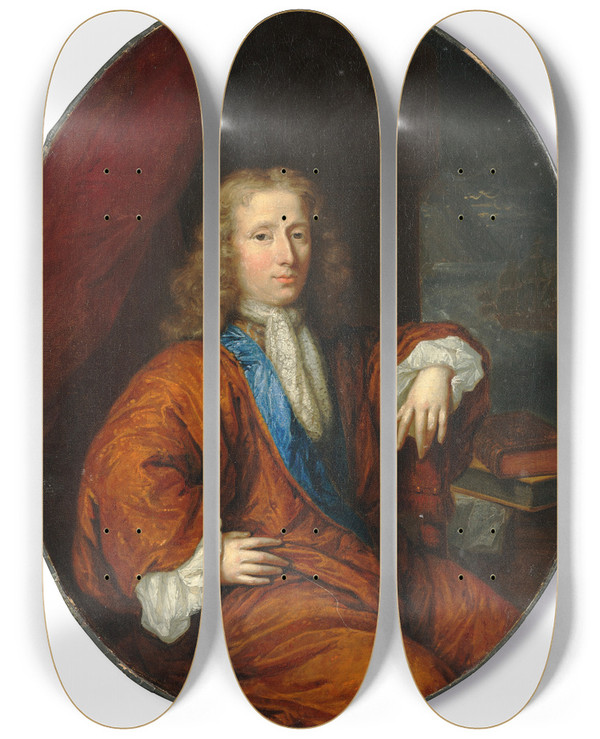 Triptych art skateboard deck of Constantijn Netscher Portrait Of A Gentleman_1 by Constantijn Netscher (1668-1723)