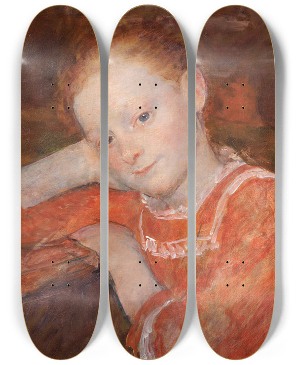 Triptych art skateboard deck of Franois Guiguet A Moment Of Reflection by Francois Guiguet (1860-1937)