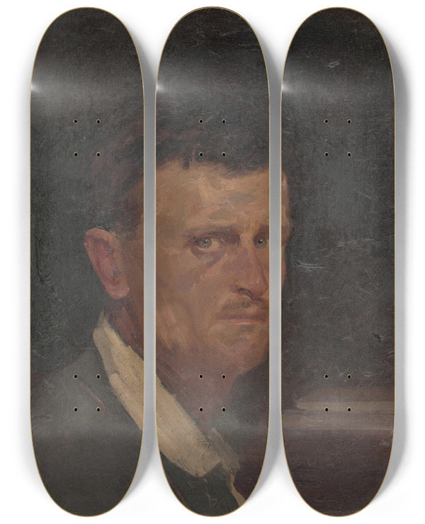 Triptych art skateboard deck of Eduard Putra Selfportrait by Eduard Putra (1883-1915)