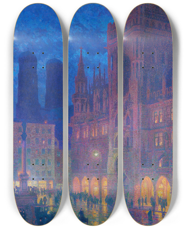 Triptych art skateboard deck of Charles Johann Palmi Mnchen Marienplatz_1 by Charles Johann Palmie (1863-1911)