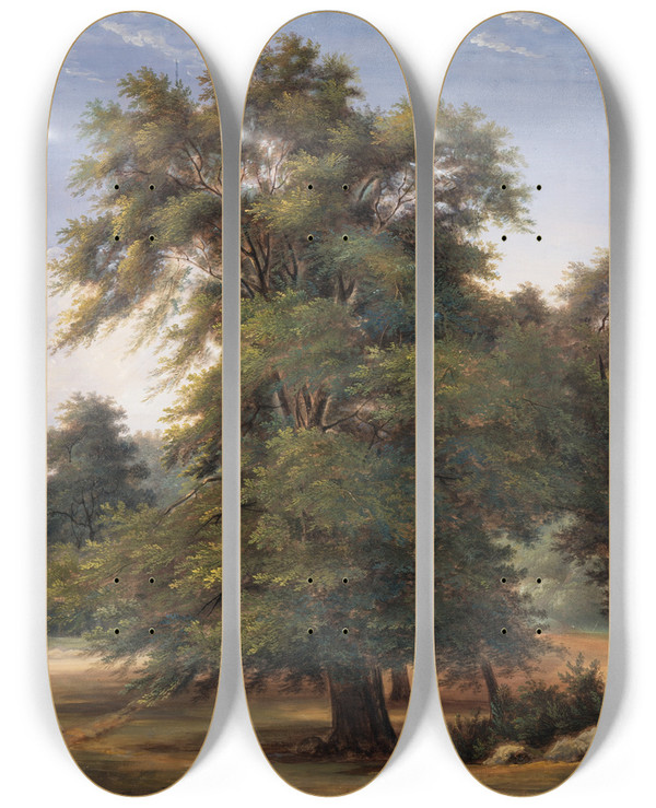 Triptych art skateboard deck of Jeanvictor Bertin Study Of A Tree by Jean Victor Bertin (1767-1842)