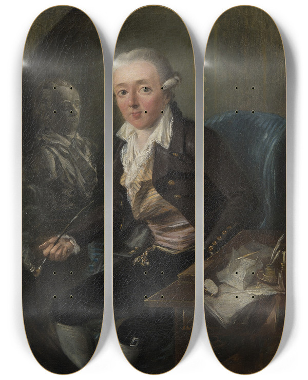 Triptych art skateboard deck of Elias Martin Portrait Of A Gentleman by Elias Martin (1739-1818)