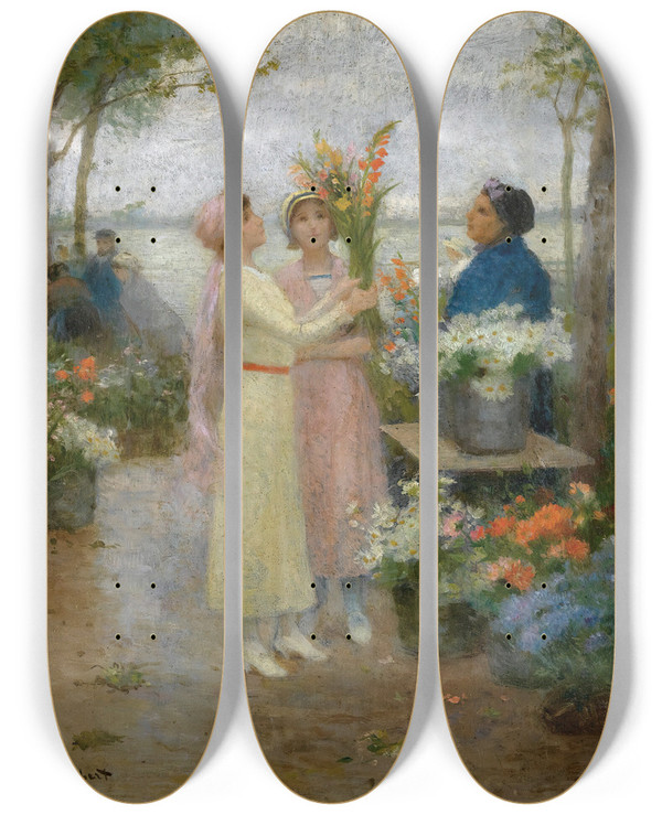 Triptych art skateboard deck of Victor Gabriel Gilbert Les Glaieuls by Victor Gabriel Gilbert (1847-1933)