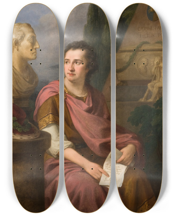 Triptych art skateboard deck of Angelica Kauffmann Baron Gustaf Adolf Reuterholm by Angelica Kauffmann (1741-1807)