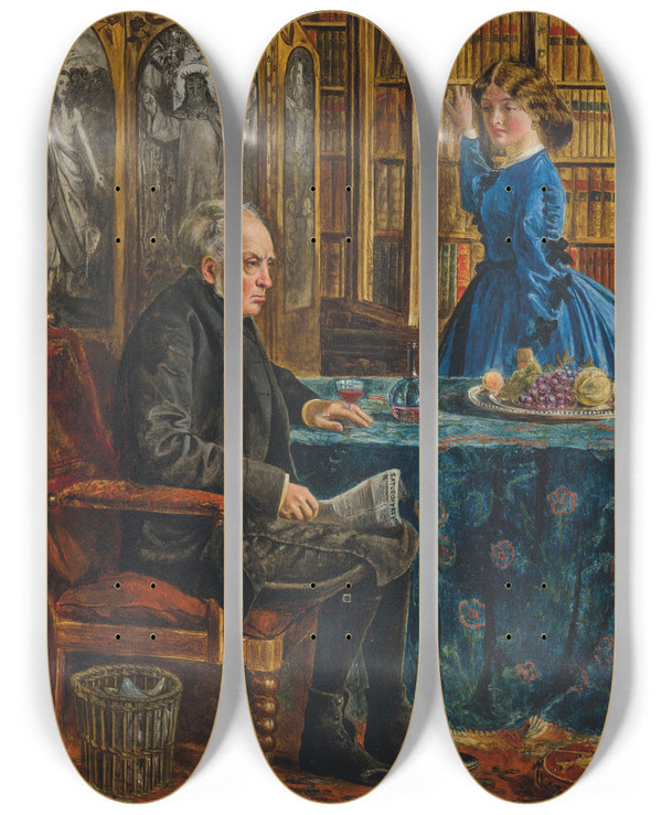 Triptych art skateboard deck of Peter Paul Marshall Scenes From Clerical Life by Peter Paul Marshall (1830-1900)
