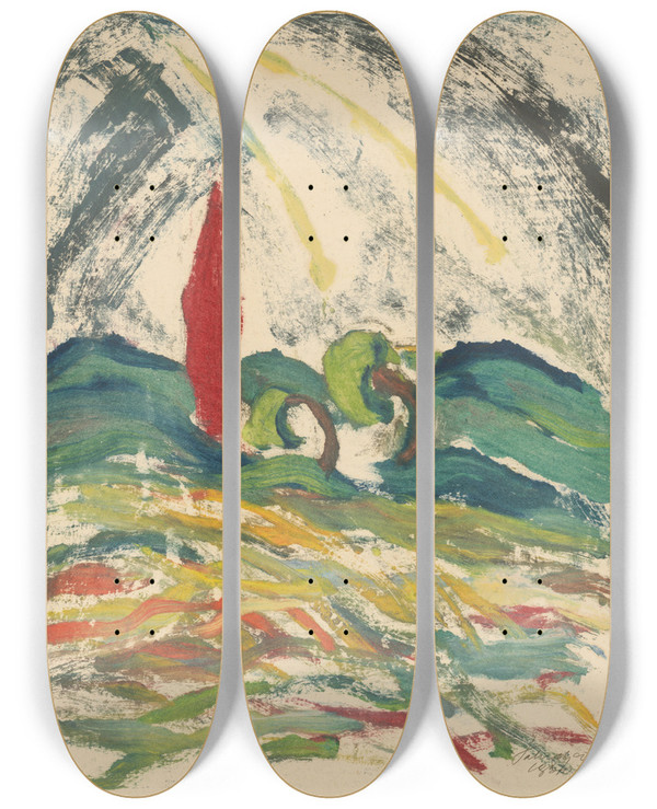 Triptych art skateboard deck of Zolo Palugyay Krajina_1 by Zolo Palugyay (1898-1935)