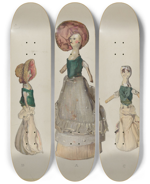 Triptych art skateboard deck of Jane Iverson Doll_4 by Jane Iverson