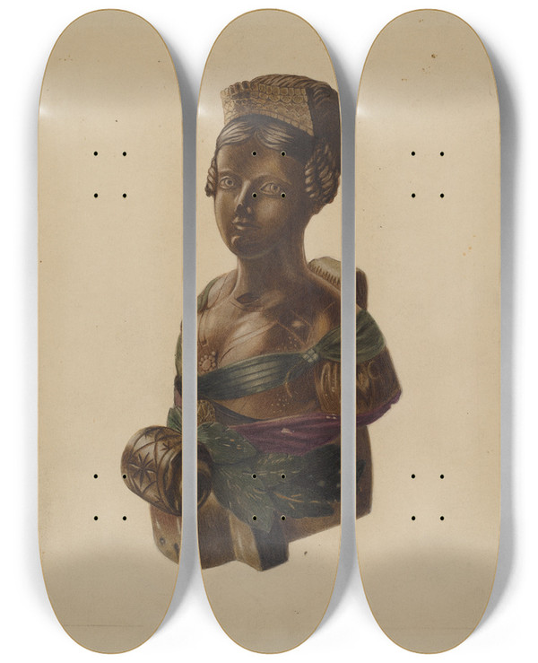 Triptych art skateboard deck of Louis Plogsted Figurehead by Louis Plogsted