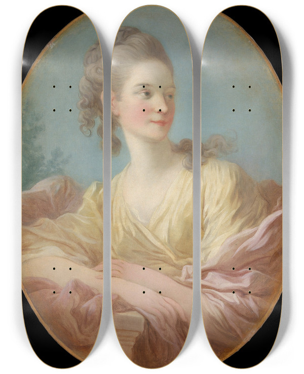 Triptych art skateboard deck of Jeanhonor Fragonard Portrait Of A Young Woman by Jean-Honor Fragonard (1732-1806)