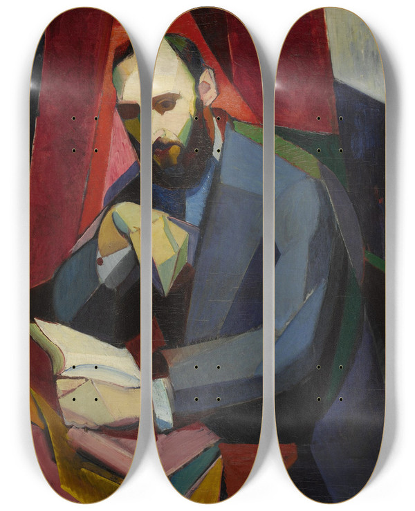 Triptych art skateboard deck of Ngel Zrraga El Lector Juan Ramn Jimnez by ngel Zrraga (1886-1946)