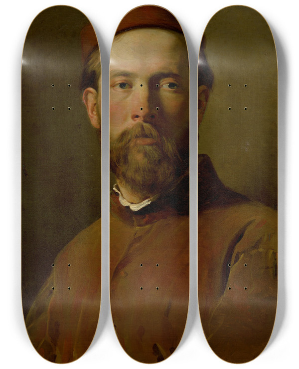 Triptych art skateboard deck of Leopold Horovitz Portrait Of A Man by Leopold Horovitz (1839-1917)