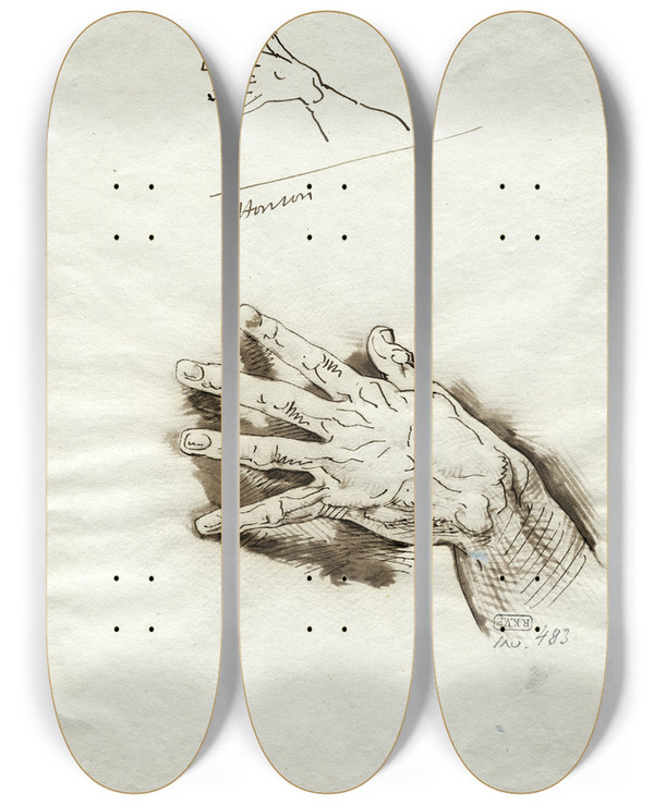 Triptych art skateboard deck of David Humbert De Superville Linkerhand Met Gespreide Vingers by David Humbert De Superville (1770-1849)