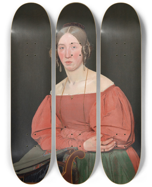 Triptych art skateboard deck of Christen Kbke Portrait Of The Artists Sister Cecilie Margrethe Petersen Ne Kbke by Christen Kobke (1810-1848)