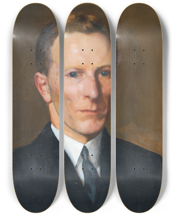 Triptych art skateboard deck of Konstantin Andreevich Somov Portrait Of Boris Nolde by Konstantin Andreevich Somov (1869-1939)
