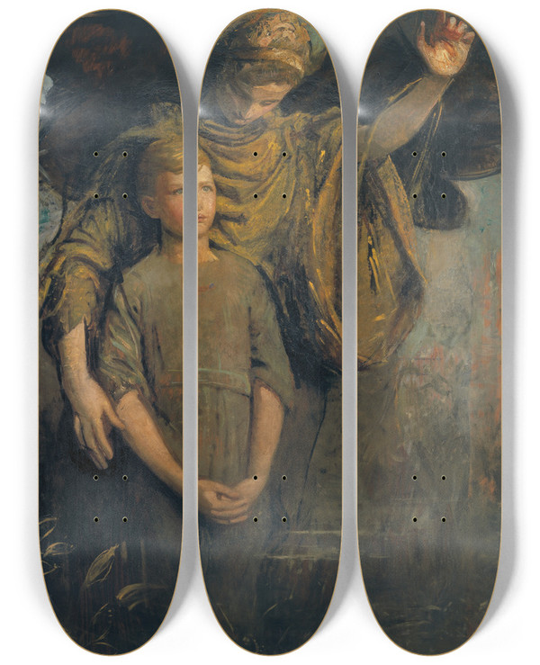 Triptych art skateboard deck of Abbott Handerson Thayer Boy And Angel by Abbott Handerson Thayer (1849-1921)
