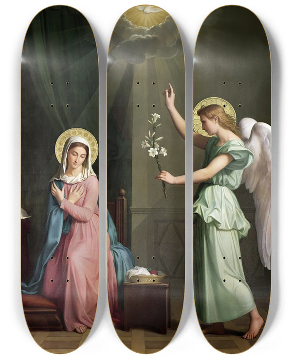 Triptych art skateboard deck of Pierreauguste Pichon Annunciazione by Pierre-Auguste Pichon (1805-1900)