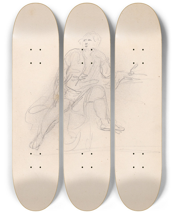 Triptych art skateboard deck of Sir Joshua Reynolds Seated Man_2 by Sir Joshua Reynolds (1723-1792)