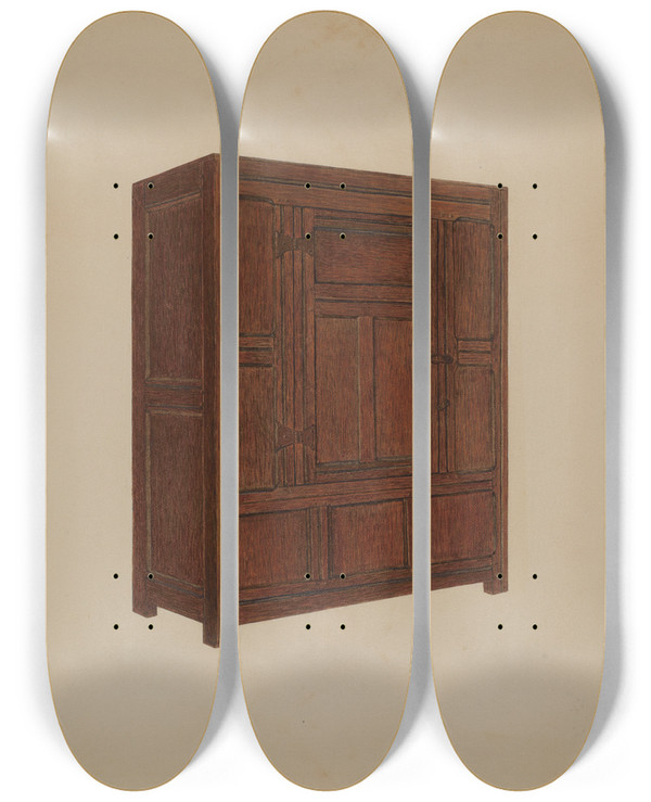 Triptych art skateboard deck of Meyer Goldbaum Cupboard by Meyer Goldbaum