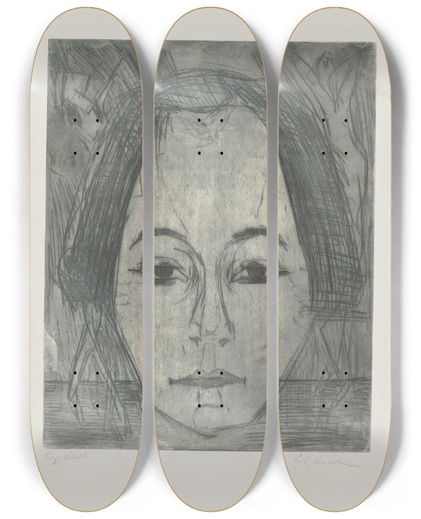 Triptych art skateboard deck of Ernst Ludwig Kirchner Kopf Der Tnzerin Nina Hard by Ernst Ludwig Kirchner (1880-1938)