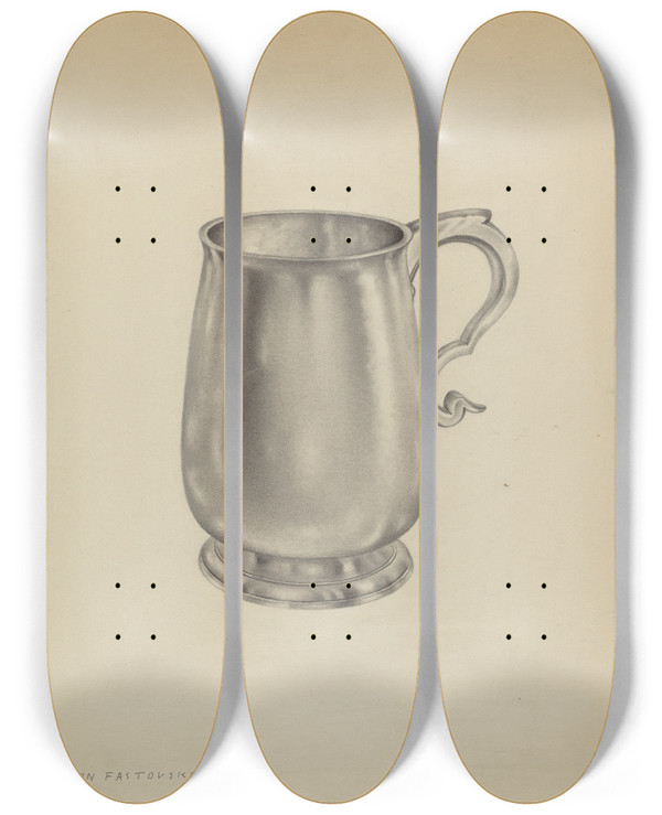 Triptych art skateboard deck of Aaron Fastovsky Silver Mug_2 by Aaron Fastovsky