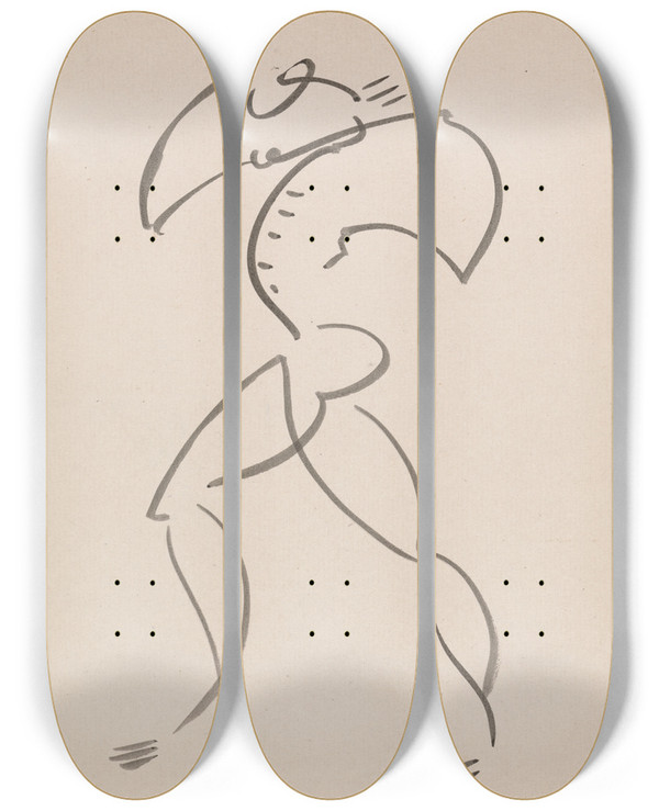 Triptych art skateboard deck of Henri Gaudierbrzeska Dancing Figure_7 by Henri Gaudier-Brzeska (1891-1915)