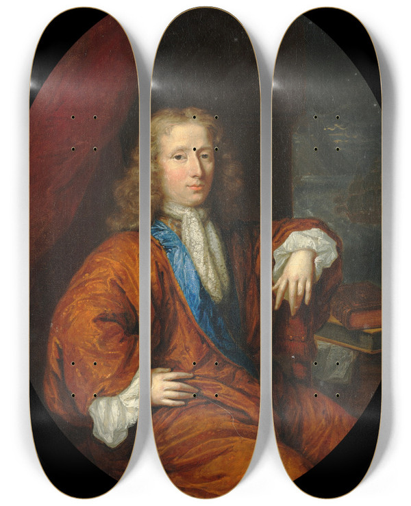 Triptych art skateboard deck of Constantijn Netscher Portrait Of A Gentleman_2 by Constantijn Netscher (1668-1723)