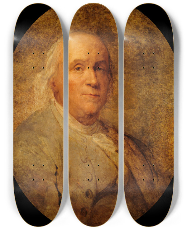 Triptych art skateboard deck of Joseph Siffred Duplessis Benjamin Franklin 17061790_1 by Joseph Siffred Duplessis (1725-1802)