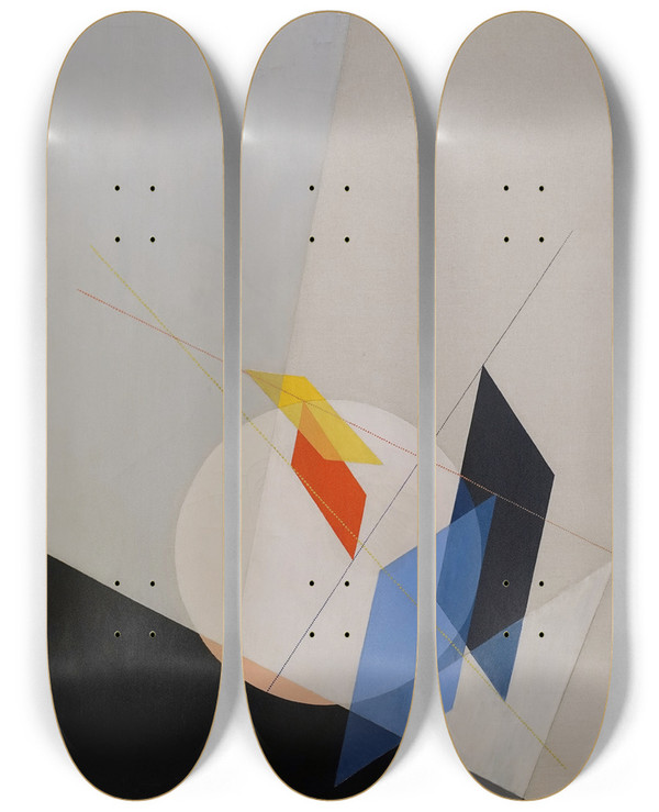 Triptych art skateboard deck of Lszl Moholynagy A 18 by Laszlo Moholy Nagy (1895-1946)