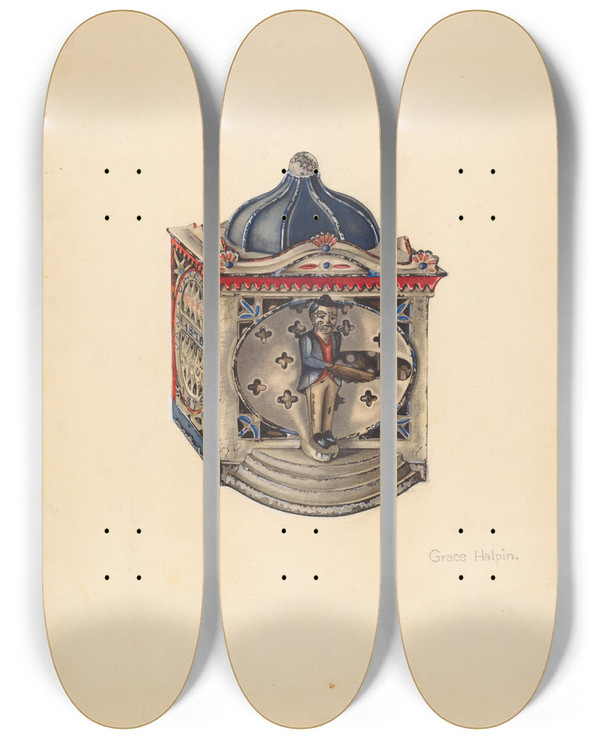Triptych art skateboard deck of Grace Halpin Penny Bank_2 by Grace Halpin