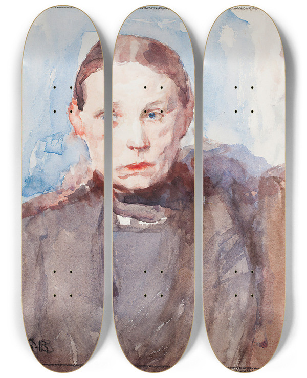 Triptych art skateboard deck of Venny Soldanbrofeldt Vanha Nainen Anna Richter by Venny Soldan-Brofeldt (1863-1945)