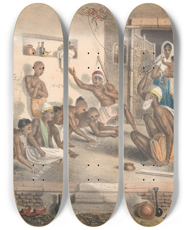 Triptych art skateboard deck of Sir Charles Doyly A Mussalmaum Schoolmaster by Sir Charles Doyly (1781-1845)