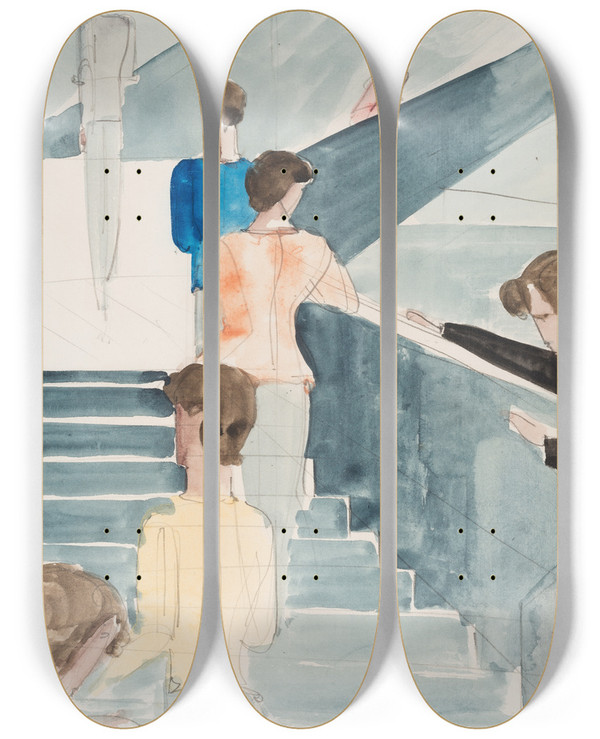 Triptych art skateboard deck of Oskar Schlemmer Bauhaus Stairway by Oskar Schlemmer (1888-1943)