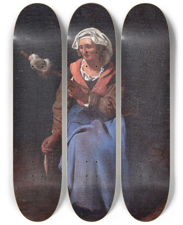 Triptych art skateboard deck of Michael Sweerts Old Peasant by Michael Sweerts (1618-1664)