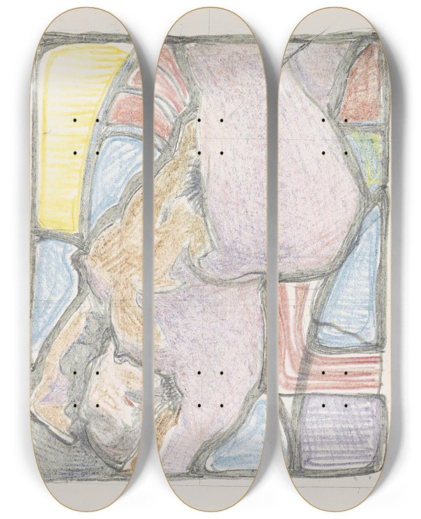 Triptych art skateboard deck of Reijer Stolk Liggende Naakte Vrouw_2 by Reijer Stolk (1896-1945)