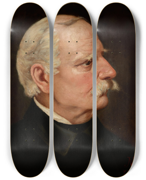 Triptych art skateboard deck of Juliusz Kossak Portrait Of Wincenty Pol by Juliusz Kossak (1824-1899)