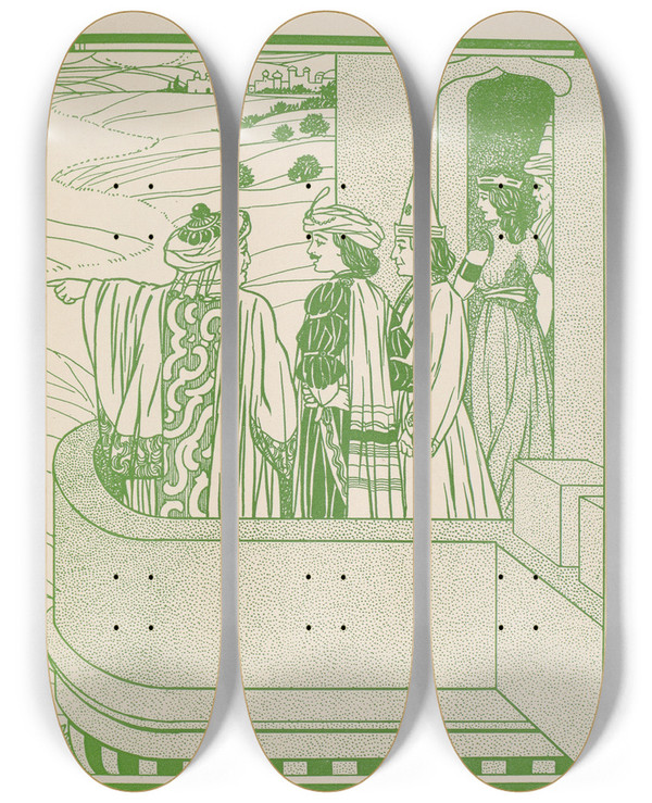 Triptych art skateboard deck of Leopold Flood Brightwits Prince Of Mogadore Pl 10 by Leopold Flood