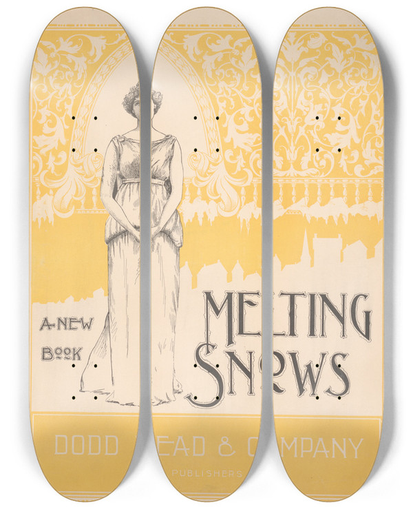 Triptych art skateboard deck of Wm Butterfield Melting Snows A New Book by W.M. Butterfield (19-20-)