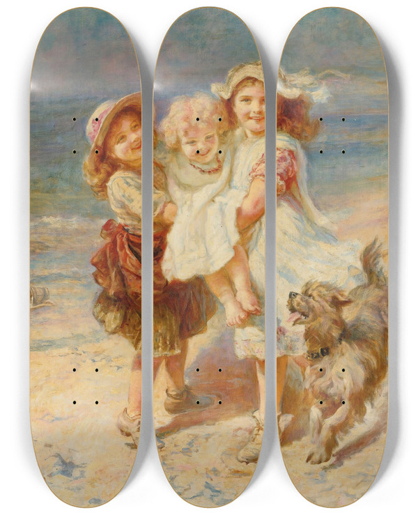 Triptych art skateboard deck of Frederick Morgan On The Beach by Frederick Morgan (1847-1927)