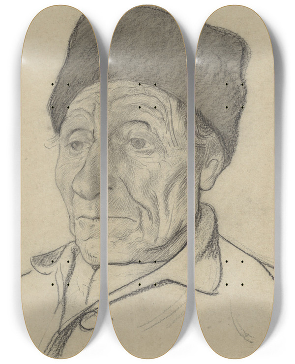 Triptych art skateboard deck of Richard Nicolas Roland Holst Kop Van Een Oude Man Met Een Muts by Richard Nicolaus Roland Holst (1868-1938)