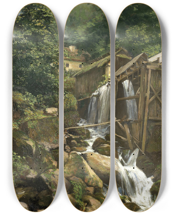 Triptych art skateboard deck of Ernestine Von Kirchsberg Verfallene Mhle by Ernestine Von Kirchsberg (1857-1924)