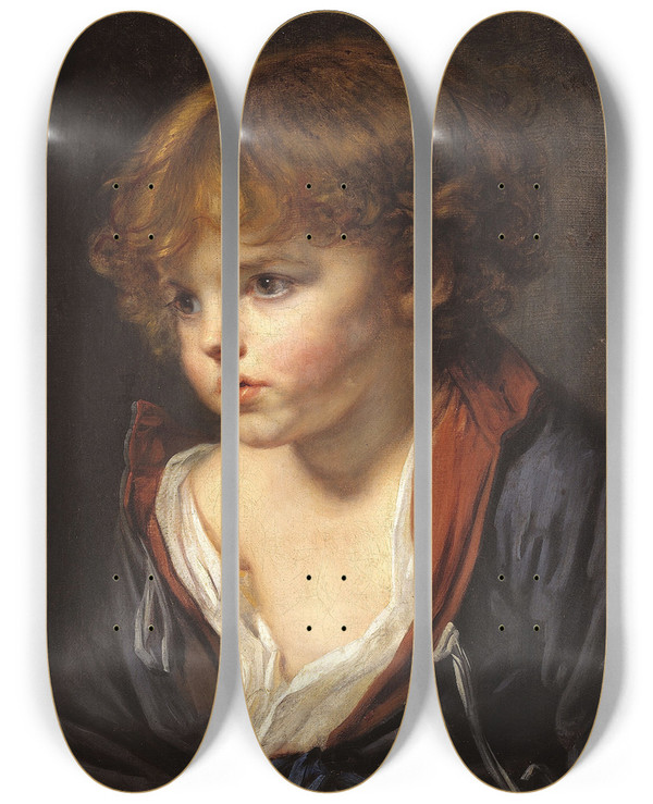 Triptych art skateboard deck of Jeanbaptiste Greuze Petit Garon Blond La Chemise Ouverte by Jean-Baptiste Greuze (1725-1805)