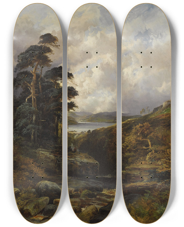 Triptych art skateboard deck of William Mellor A Rushing Gorge In The Highlands by WILLIAM MELLOR (1851-1931)