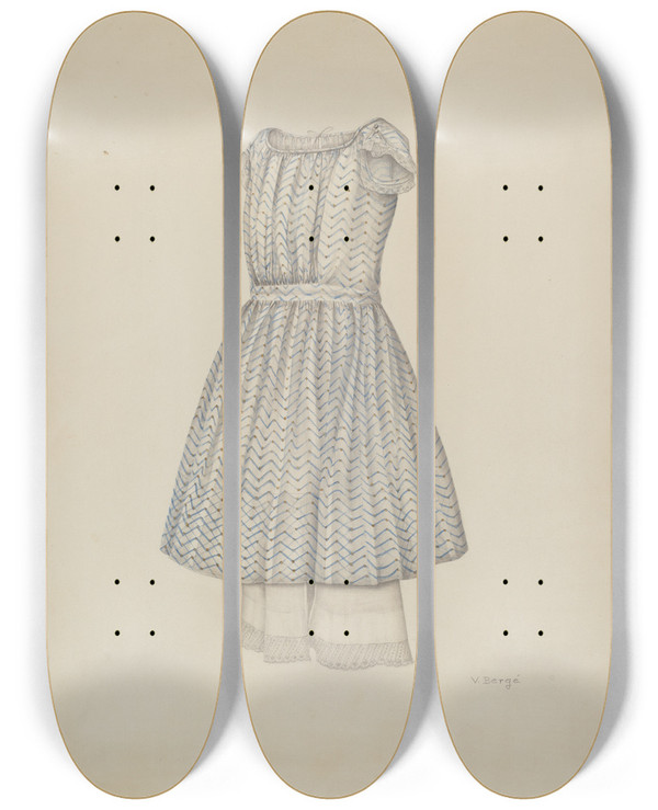 Triptych art skateboard deck of Virginia Berge Girls Dress_2 by Virginia Berge