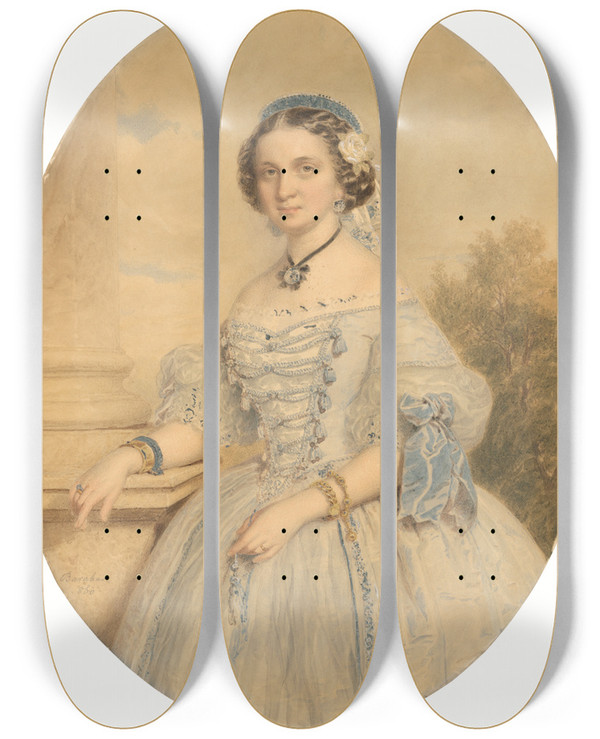 Triptych art skateboard deck of Mikls Barabs Portrait Of A Lady Mikls Barabs by Miklos Barabas (1810-1898)