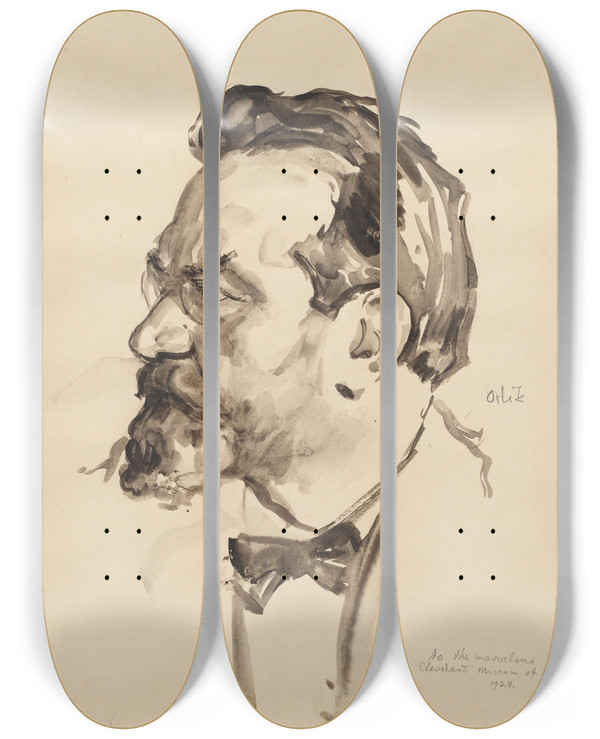 Triptych art skateboard deck of Emil Orlik Selfportrait by Emil Orlik (1870-1932)
