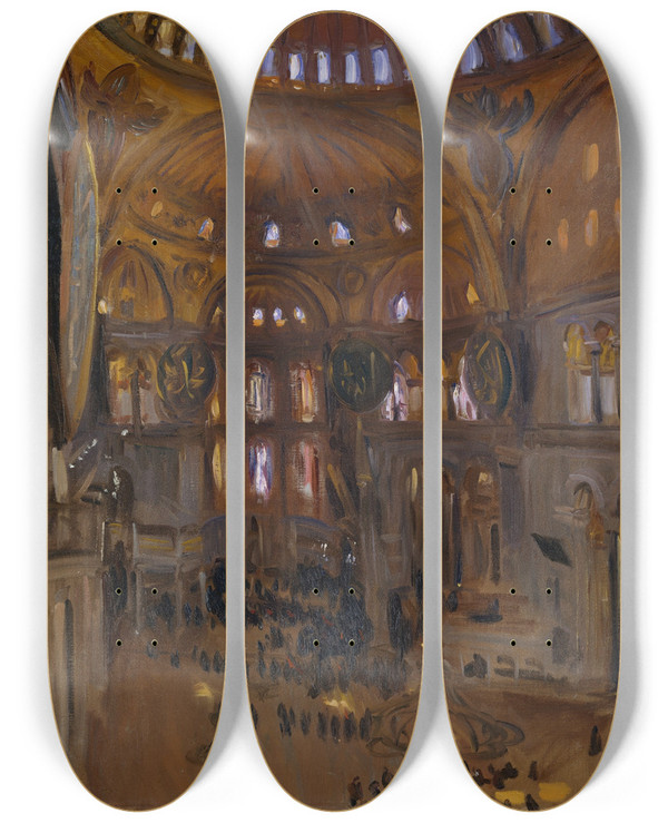 Triptych art skateboard deck of John Singer Sargent Santa Sofia by John Singer Sargent (1856-1925)