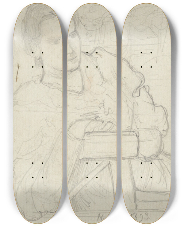 Triptych art skateboard deck of Richard Nicolas Roland Holst Henritte Roland Holstvan Der Schalk Zittend In Een Tuin by Richard Nicolaus Roland Holst (1868-1938)